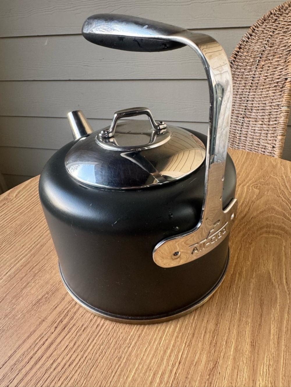 ALL CLAD Teakettle with Chrome Handle Charcoal Grey Whistling